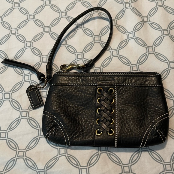 Coach Handbags - Coach Chelsea Legacy Black Pebble Leather Laced Wristlet